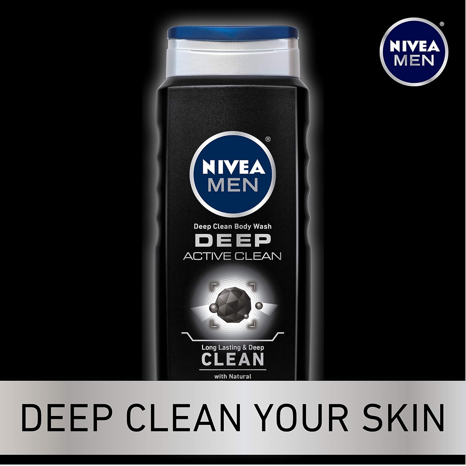 NIVEA Men Deep Active Clean Body Wash - 8-Hour Fresh Scent with Natural Charcoal - 16.9 Fl. Oz. Bottle (Pack of 3) : Beauty