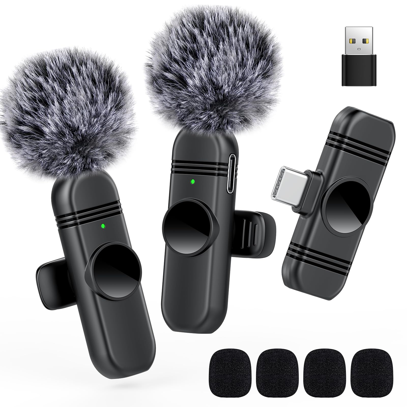 Type C Wireless Lavalier Microphone for iPhone 15,Android and Laptop,Tablet,PC,Clip on Microphone with Noise Reduction for Video Recording,Vlog,Interviews,Live Streaming,Podcast,TikTok,YouTube 2 Pack