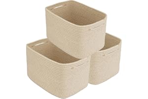 XUANGUO Rope storage Basket Bins Woven Basket for Organizing Shelves Rectangle Decorative Baskets For storage Clothes Toys Books Towels Square Wicker Nursery basket organizer 3 pack Oatmeal