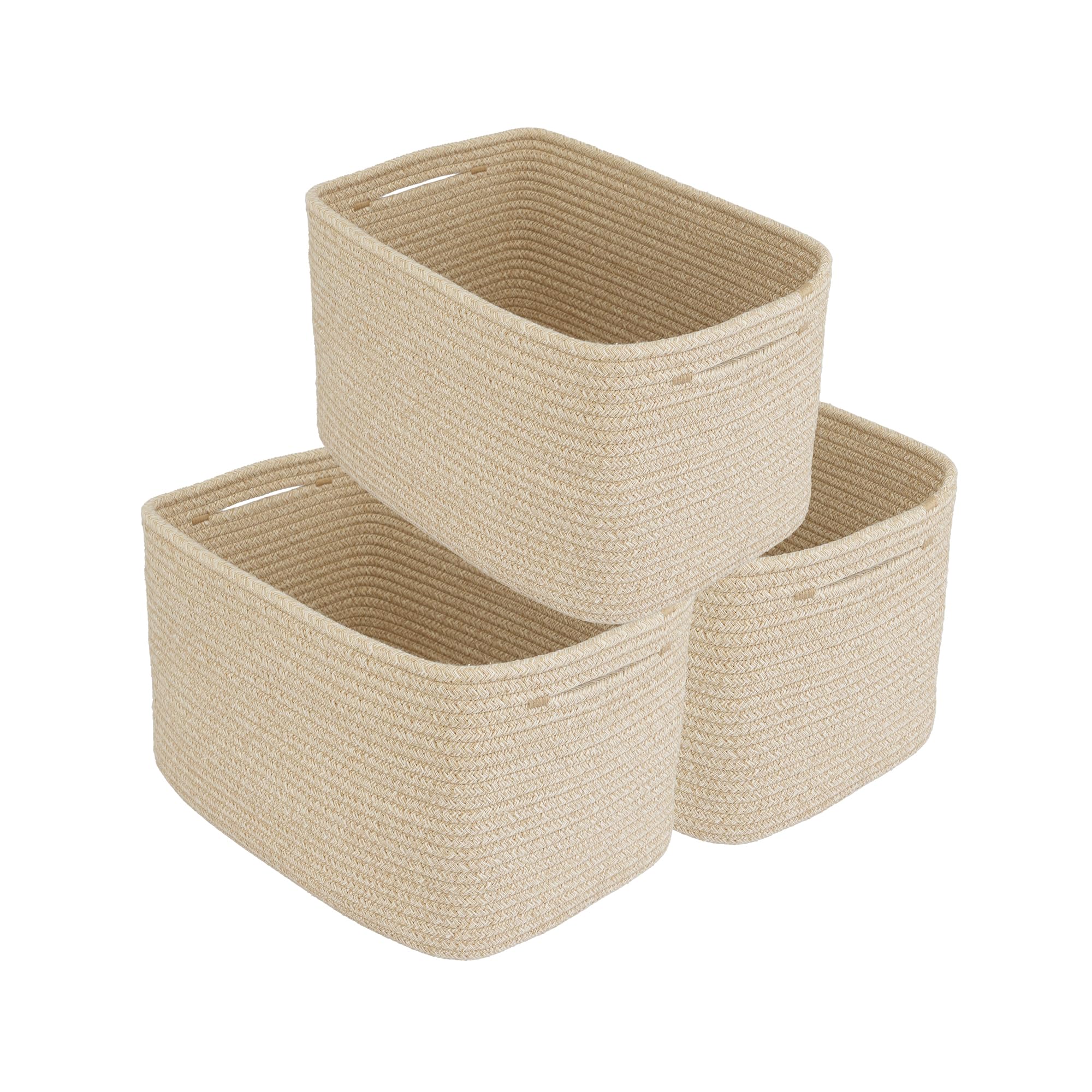 Photo 1 of XUANGUO Rope storage Basket Bins Woven Basket for Organizing Shelves Rectangle Decorative Baskets For storage Clothes Toys Books Towels Square Wicker Nursery basket organizer 3 pack Oatmeal