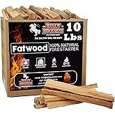 Billy Buckskin 10lb Box Fatwood Fire Starter Sticks, 100% Natural | For Campfires, Firepit, Fireplaces, BBQ &amp; Wood Stoves, Easy Ignition with Just 2 Sticks, Camping Essentials