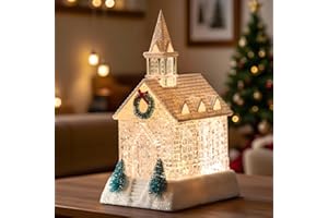 SOLGICAR Christmas Lighted Church Water Lantern Snow Globe with Evergreens and Wreath LED, USB Lined/Battery Operated for Festival Home Decoration Gifts