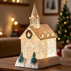 Christmas Lighted Church Water Lantern Snow Globe