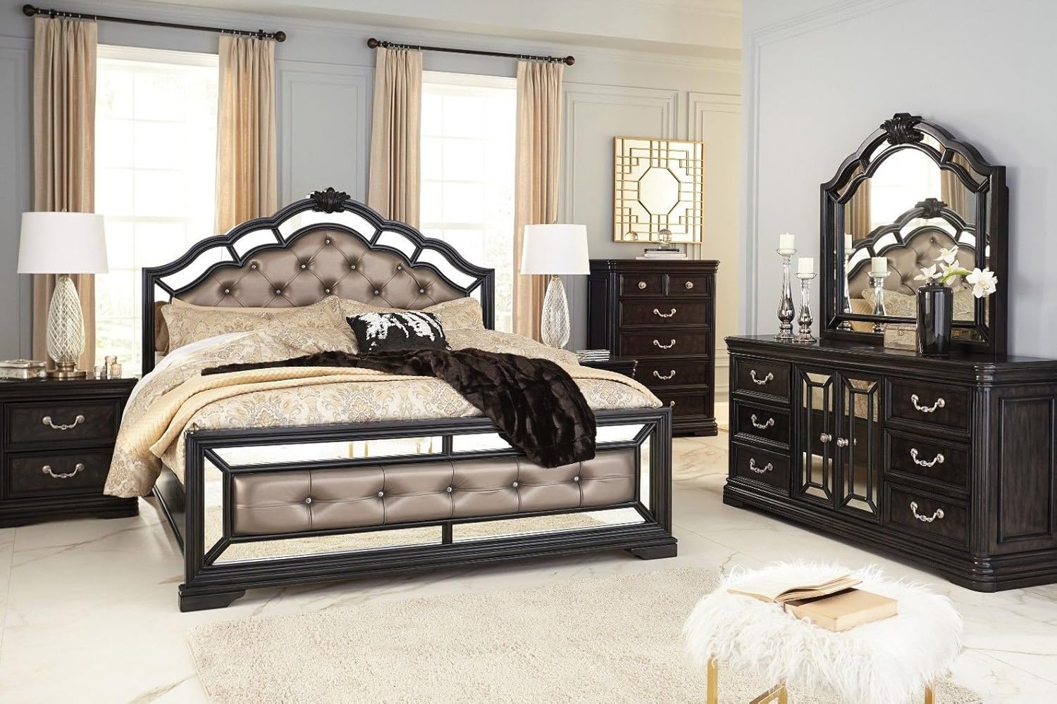 Amazon Com Ashley Furniture Quinshire 5 Piece Mirrored