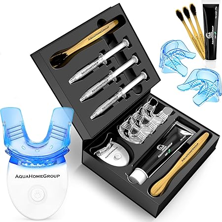 aquahomegroup kit de blanqueamiento de dientes con luz led juego de blanqueador de dientes color nieve con pasta de dientes de carbon y cepillos
