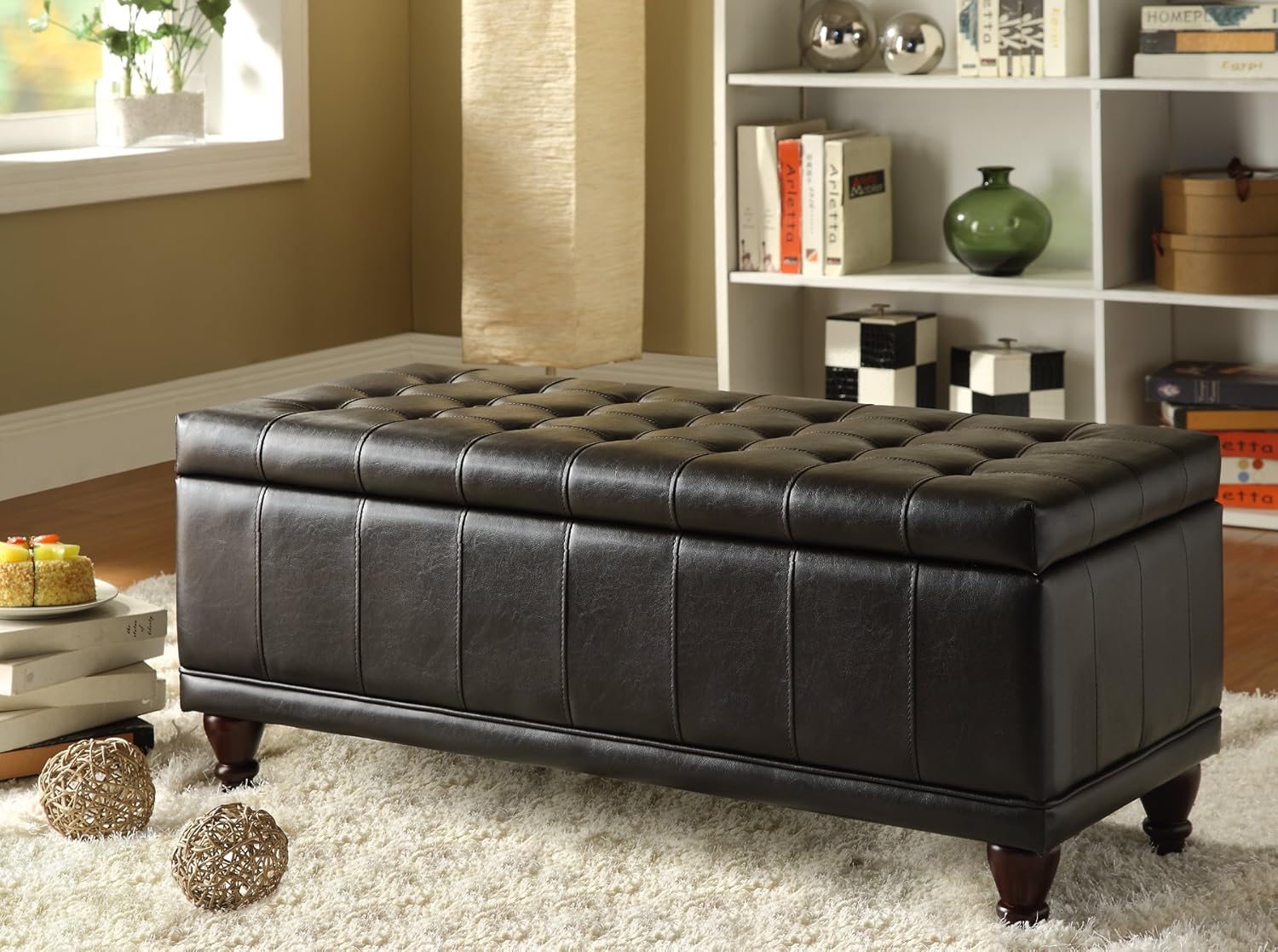 Homelegance Faux Leather Lift Top Storage Bench with Tufted Accents, Dark Brown: Kitchen & Dining