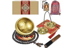Artcome 7PCS Tibetan Meditation Set - Tibetan Singing Bowl & Tibetan Tingsha Cymbals Bells Handmade in Nepal for Meditation, 