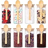 Glass Jar with Bamboo Lid and Spoon, 8Pack 10 OZ Tea Containers for Loose Leaf Tea, Salt and Sugar Containers for Countertop, Yogurt Jars for Overnight Oatmeal