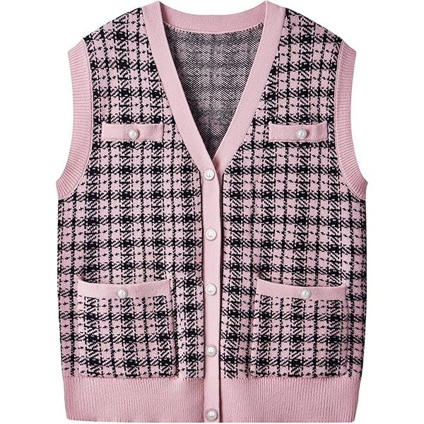 WFHFNJW Women Houndstooth Pattern Knit Sweater Vest Sleeveless