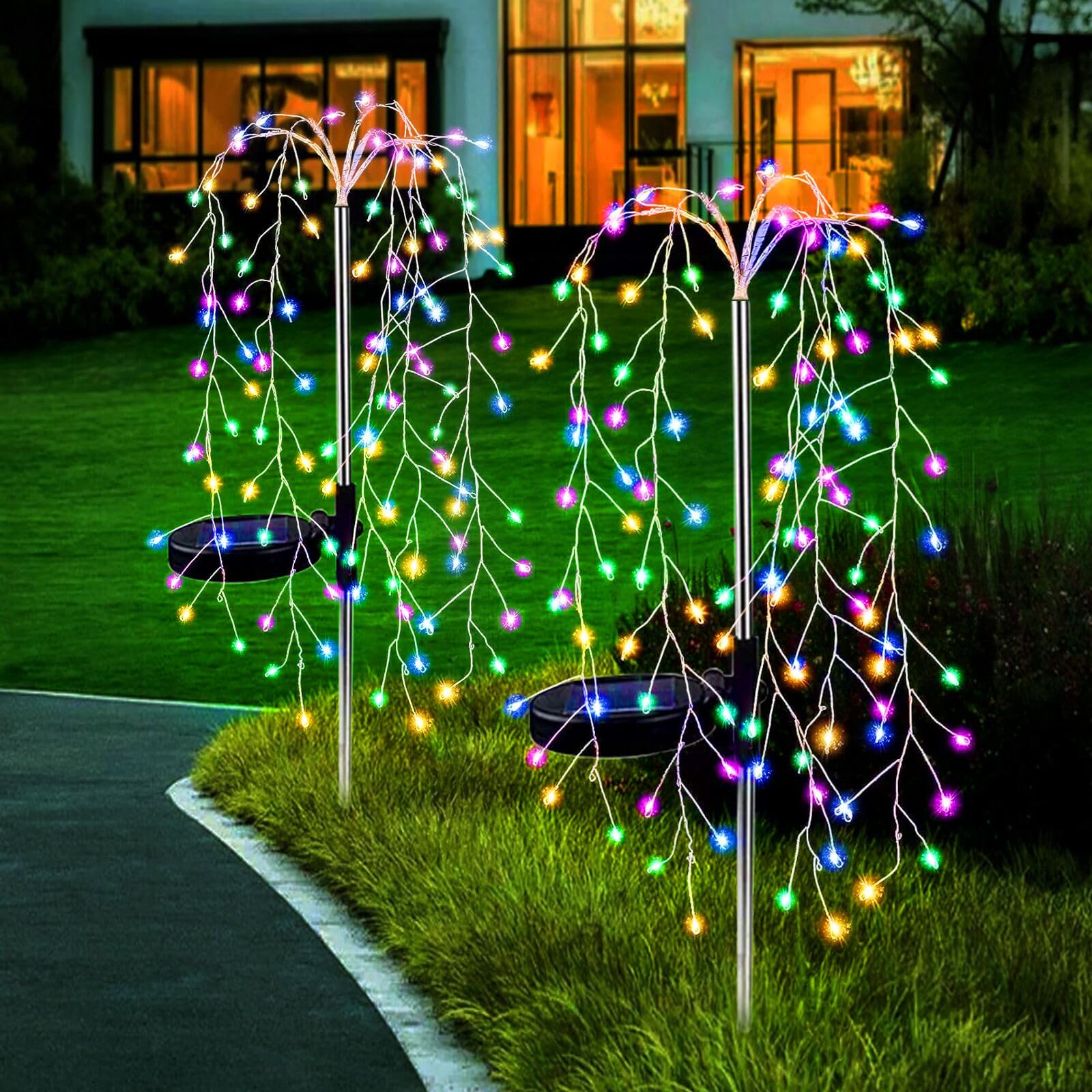 Micacorn Solar Garden Lights Christmas Lights, 2 Pack Solar Willow Tree Lights, 240LEDs Solar Fairy Pathway String Lights 8 Modes Waterproof Copper Wire Lights for Home Yard Christmas Decoration