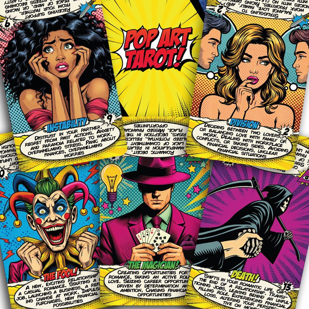 Pop Art Tarot Deck – 78 Tarot Cards with Meanings on Them – Magnetic Gift Box – 400 GSM Thick Cardstock – Easy Shuffle – Beginner Guidebook Included – Modern Fortune Telling Cards (English)