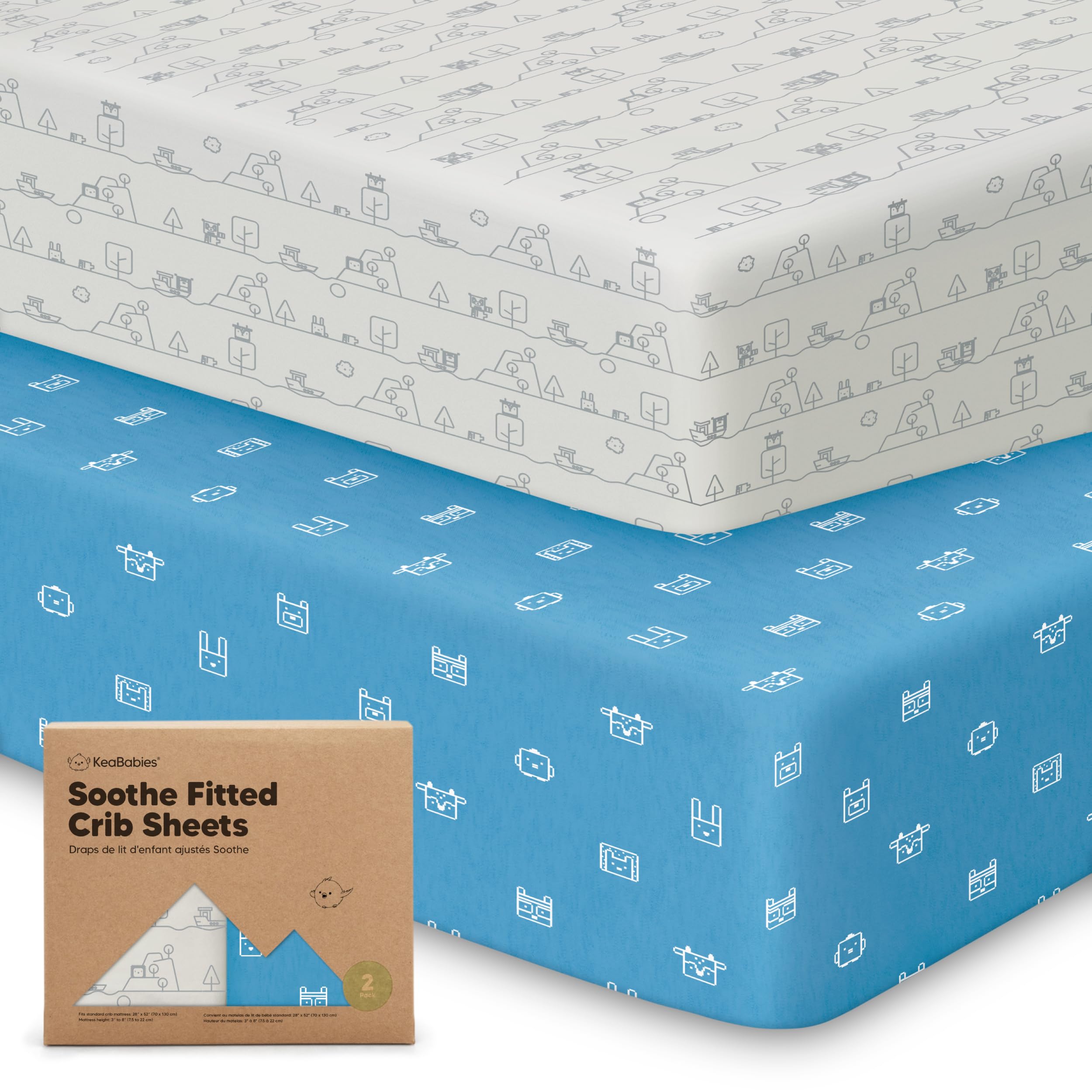Photo 1 of KeaBabies 2-Pack Organic Crib Sheets for Boys, Girls - 52x28 Fitted Crib Mattress Sheet Neutral, Breathable Jersey Cotton Cover for Baby Bed, Toddler Mattress, Soft & Cute Prints (KeaPixel)