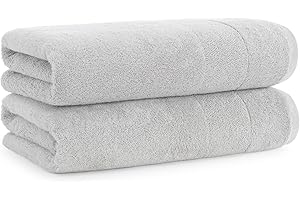 Aston & Arden Aegean Terry Bath Towels - (Set of 2) Ringspun Turkish Cotton Thick and Soft Absorbent Luxury Hotel and Spa Bathroom Towel, 600 GSM, 30 x 60 in, Light Grey