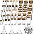 Sherli 45 Pcs Small Mini Glass Bottles with Cork Stoppers Small Glass Jars with Lids Tiny Spell Jars with 50 Eye Screws and 3 Funnels for DIY Art Craft(0.5ml, 1ml, 3ml, 5ml, 10ml)