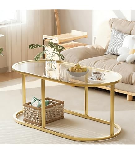 テーブル Amazon.com: High Gloss Gold Nesting End Table, 2-Tier Faux Marble