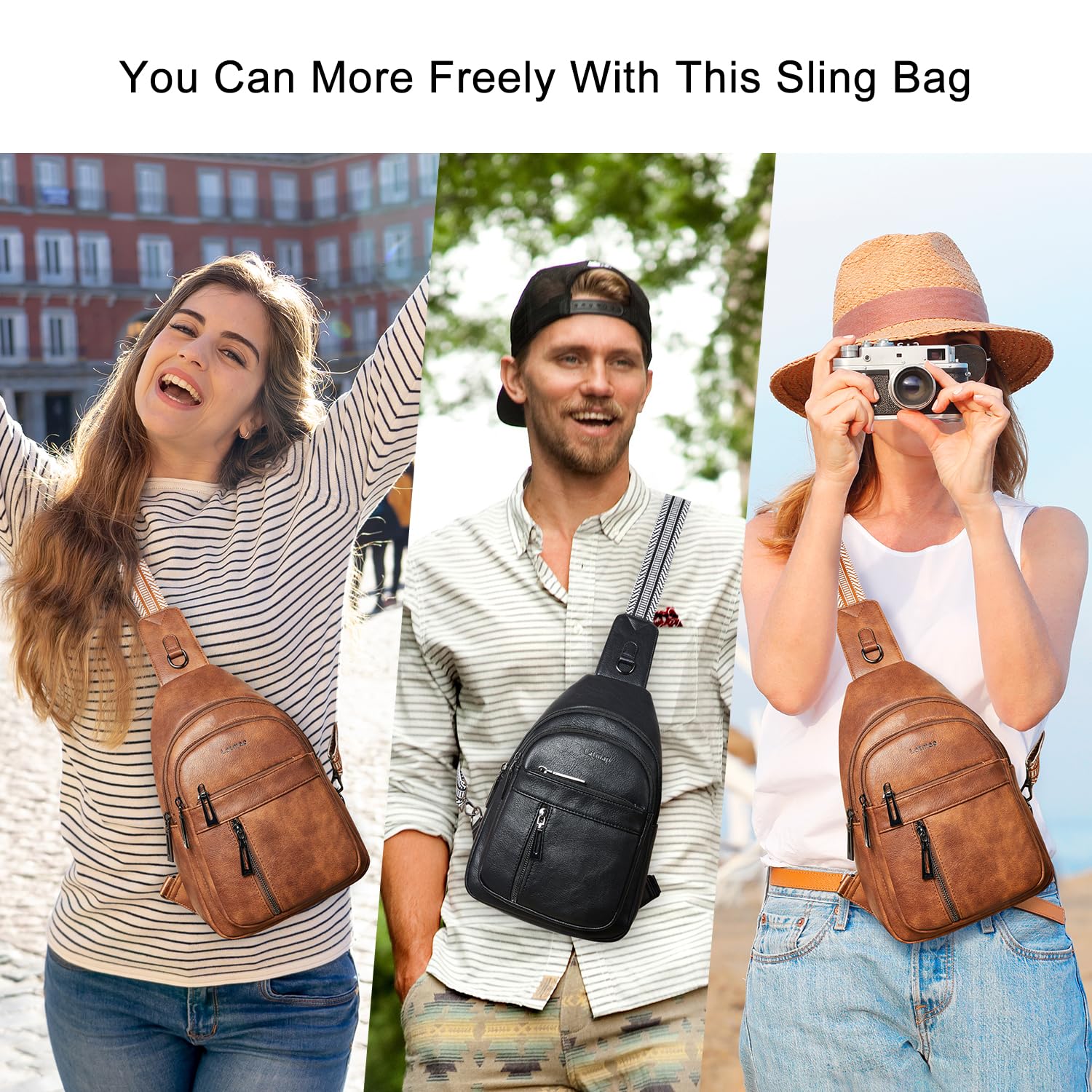 7L Sling Bag For Women Men Backpack Fanny Pack Crossbody Chest Travel Shoulder Belt Bags Purse Handbag PU Leather