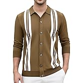 Esabel.C Men‘s Knit Button Down Shirts Long Sleeve Stripe Sweater Casual Ribbed Fashion Polo Shirts for Men