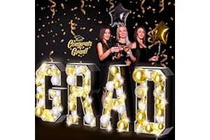 Kenburg Large Marquee Letters Graduation Party Decoration, 2.3 FT Mosaic Balloon Frame Set with 120 Black White Gold Confetti, Class of 2024 Signs for Graduation Prom with LED Light String