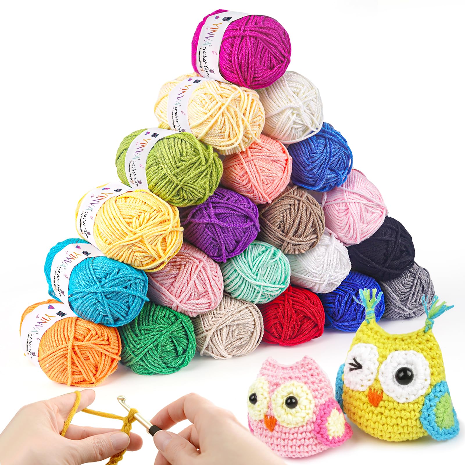Crochet Yarn Knitting Wool 21Colors x 25g Crochet Wool Acrylic Yarn for Crochet Yarn for Crochet Kits for Beginners Adults