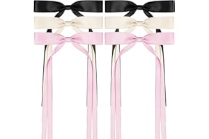 SWEET CUTE CHOCOLATE 6 PCS Hair Bows for Women, Satin Hair Ribbon Hair Bows Metal Bow Hair Clips with Long Tail, Tassel Bowknot Hair Clips Hair Barrettes Hair Accessories for Women Girls Teens Kids