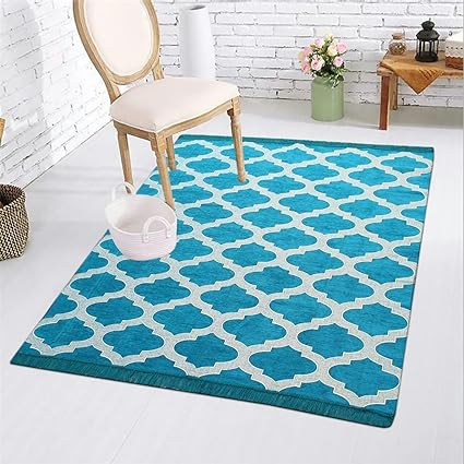 Ab Home Decor Velvet Touch Abstract chenille carpet 5 ft x 7 ft for living room bedroom drawing room study room floor dining hall,Sky blue