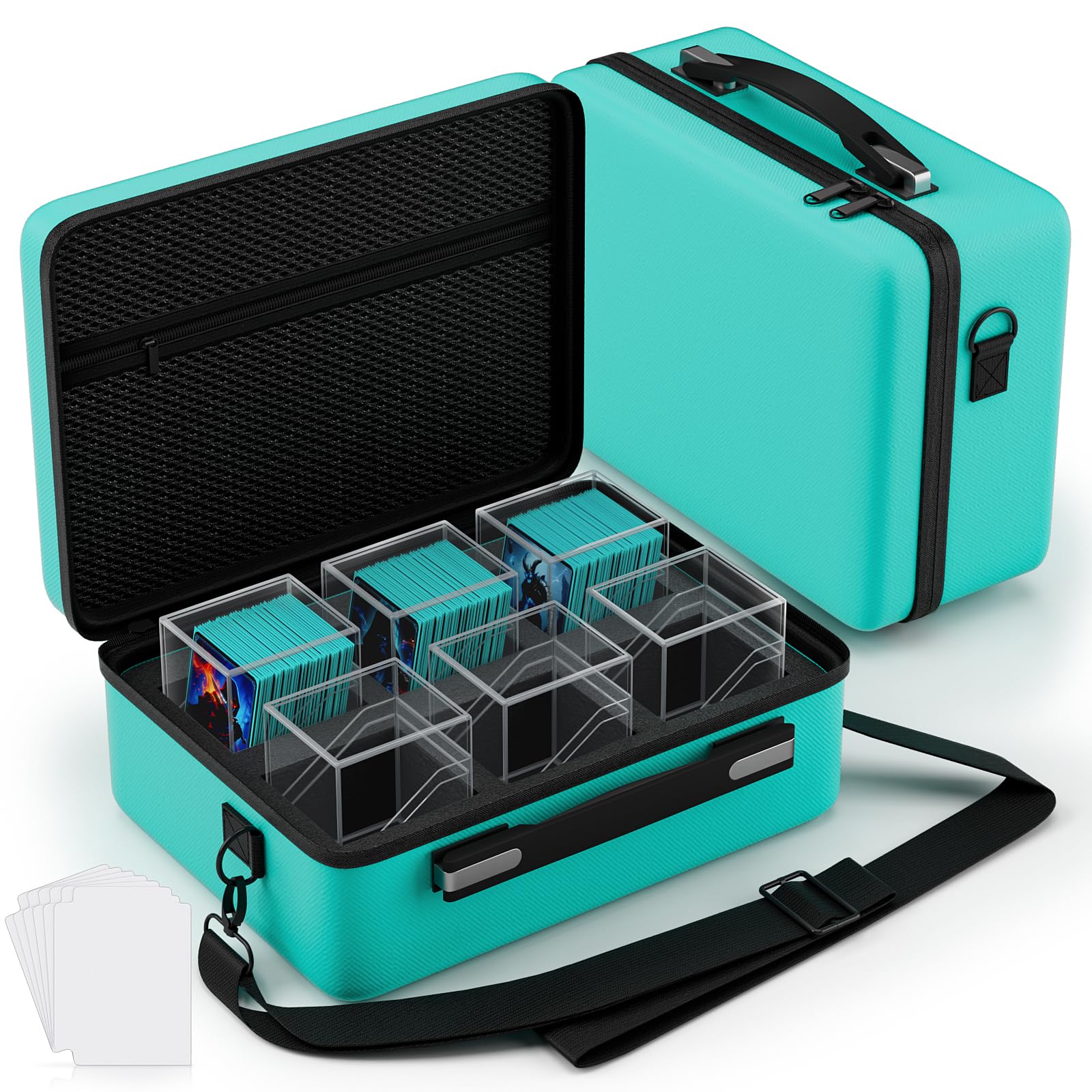 Proijeut Card Deck Box with Portable Case, 6 Pack Clear Commander Deck Box with 6 Dividers, Holds 600+ Double Sleeved Cards, Fit for MTG, YuGiOh, TCG (Green)