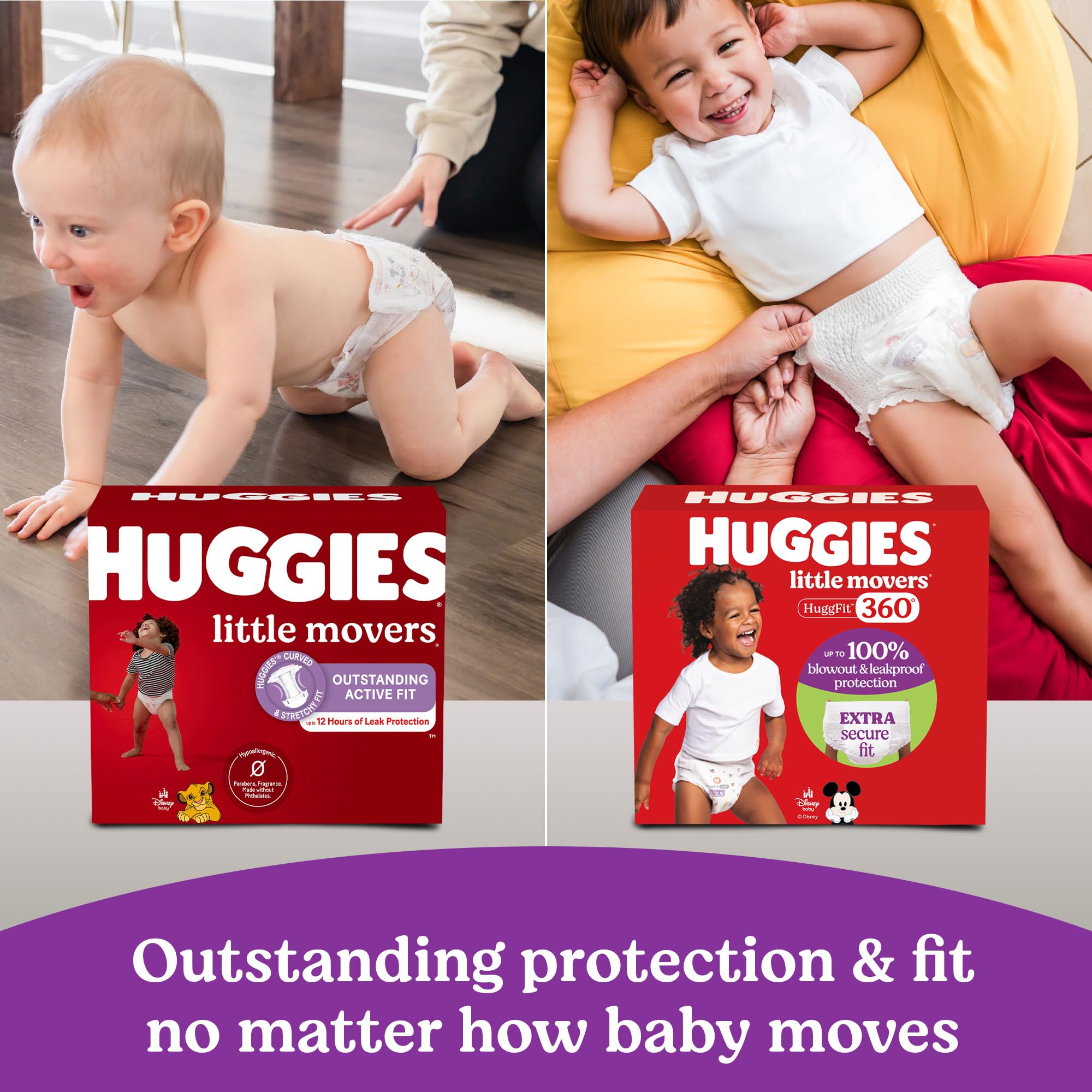 Huggies Size 5 Baby Diapers, Little Movers HuggFit 360° Baby Diapers with 360° Waistband, Size 5 (27+ lbs), 128 Count (2 Packs of 64), Packaging May Vary