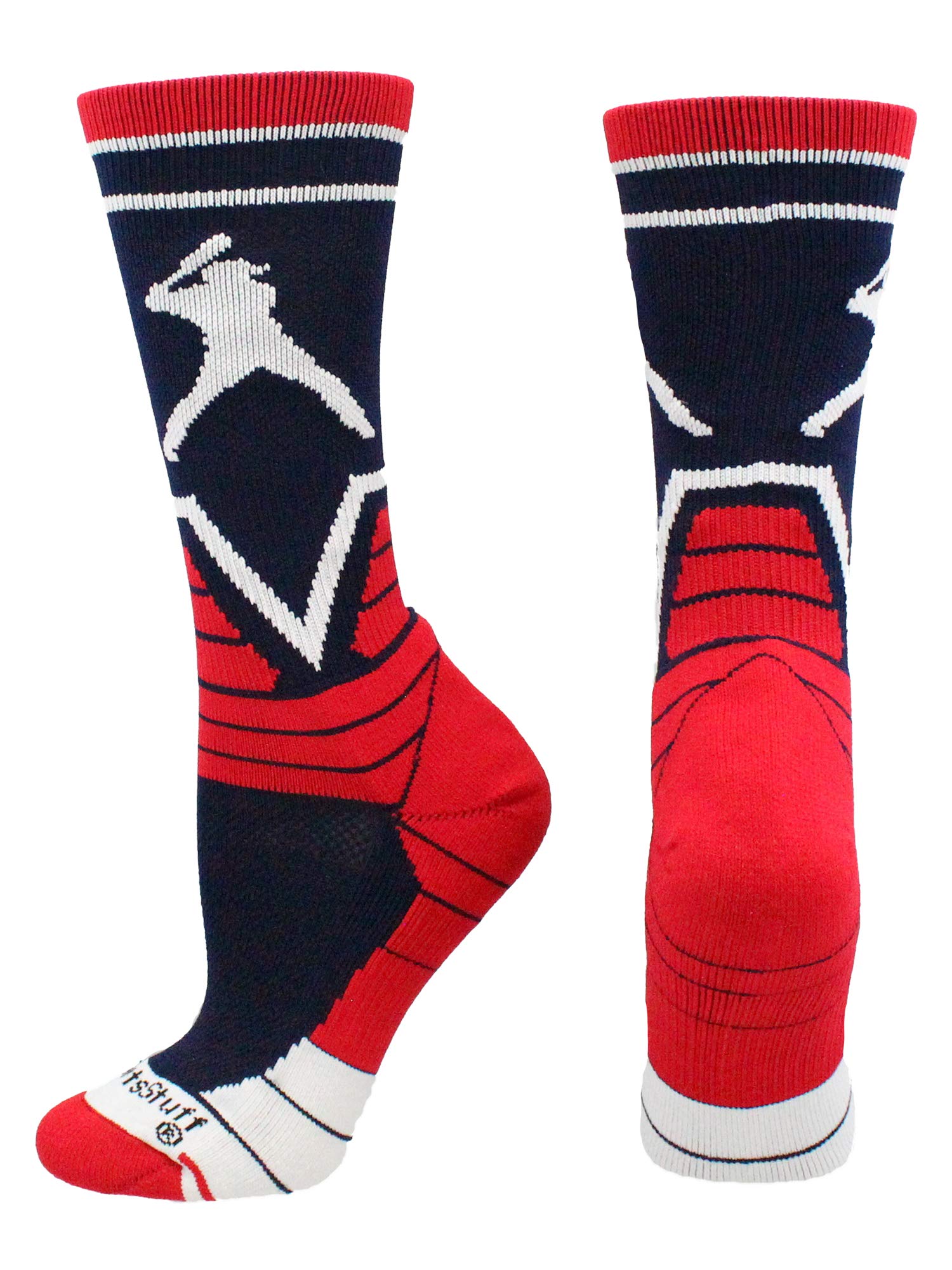 MadSportsStuff Victory Calcetines de béisbol con longitud de la tripulación del jugador (azul marino/escarlata/blanco, grande)