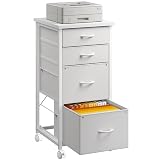 4 Drawers Mobile File Cabinet Vertical Filing Cabinet with Fabric Drawer Fits A4/Letter Size Printer Stand for Home Office,White