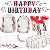 170pcs Baseball Themed Birthday Party Supplies Including Banner,Dinner Plates,Napkins,Forks Disposable Paper Tableware Set Baseball Party Decorations for Kids Serve 24 Guests