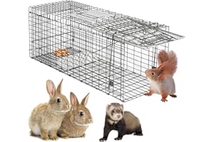 Smartxchoices 32 Inch Live Animal Cage Trap, One-Door Collapsible Catch and Release Humane Rodent Cage for Rabbits, Raccoon, Stray Cat, Squirrel, Mole, Gopher, Opossum, Skunk, Groundhog, Armadillos
