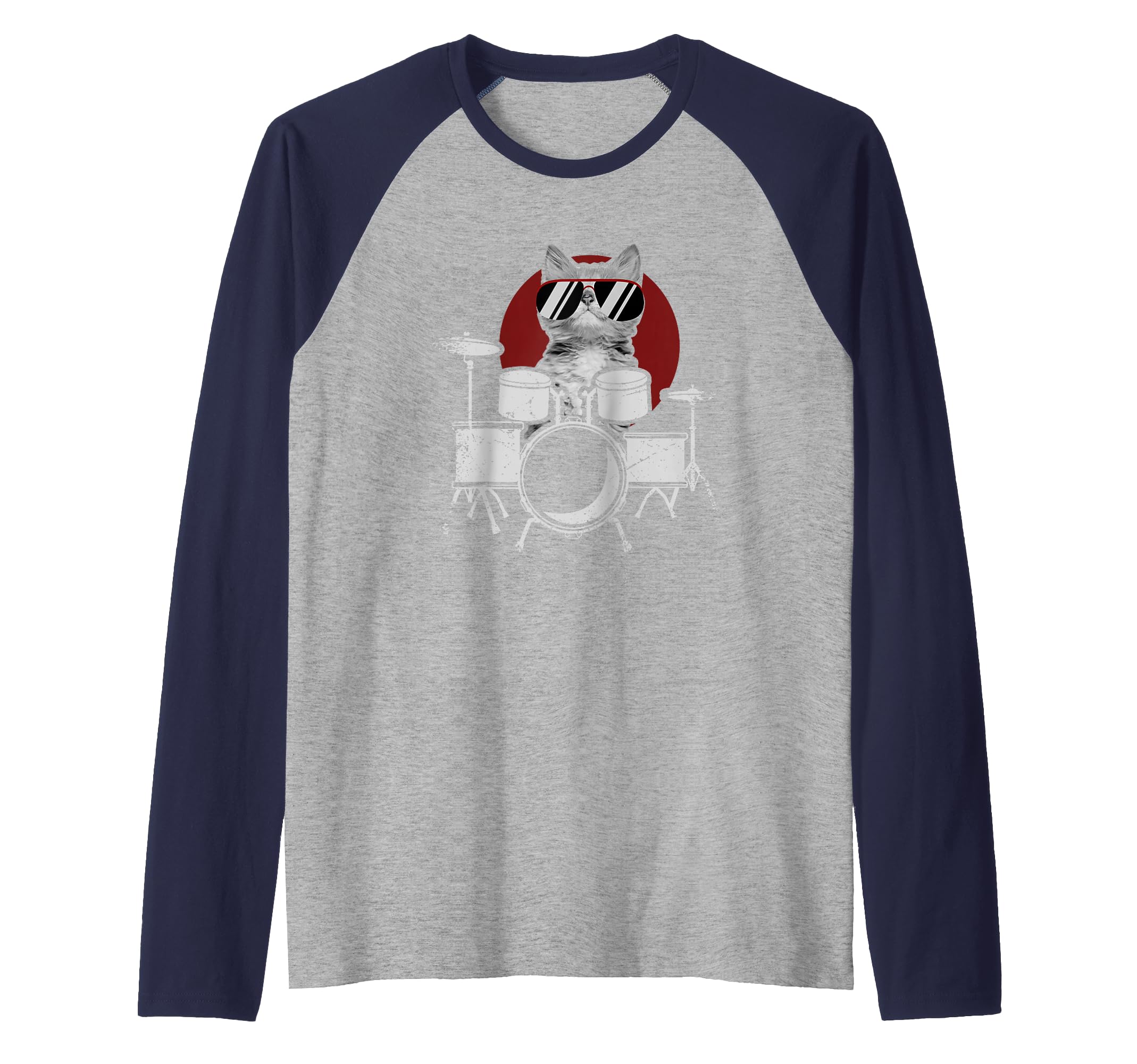 Punk Rockstar Kitten Kitty Cat Playing Drums I Drumming Cat Raglan Baseball Tee
