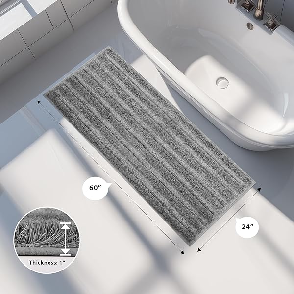 DOMUSTEX WASHABLE BATHROOM RUG 24″ X 60″, EXTRA SOFT BATH MAT, ABSORBENT AND NON SLIP BATH RUNNER RUG FOR SHOWER, BATHTUB, SINK, FLOOR