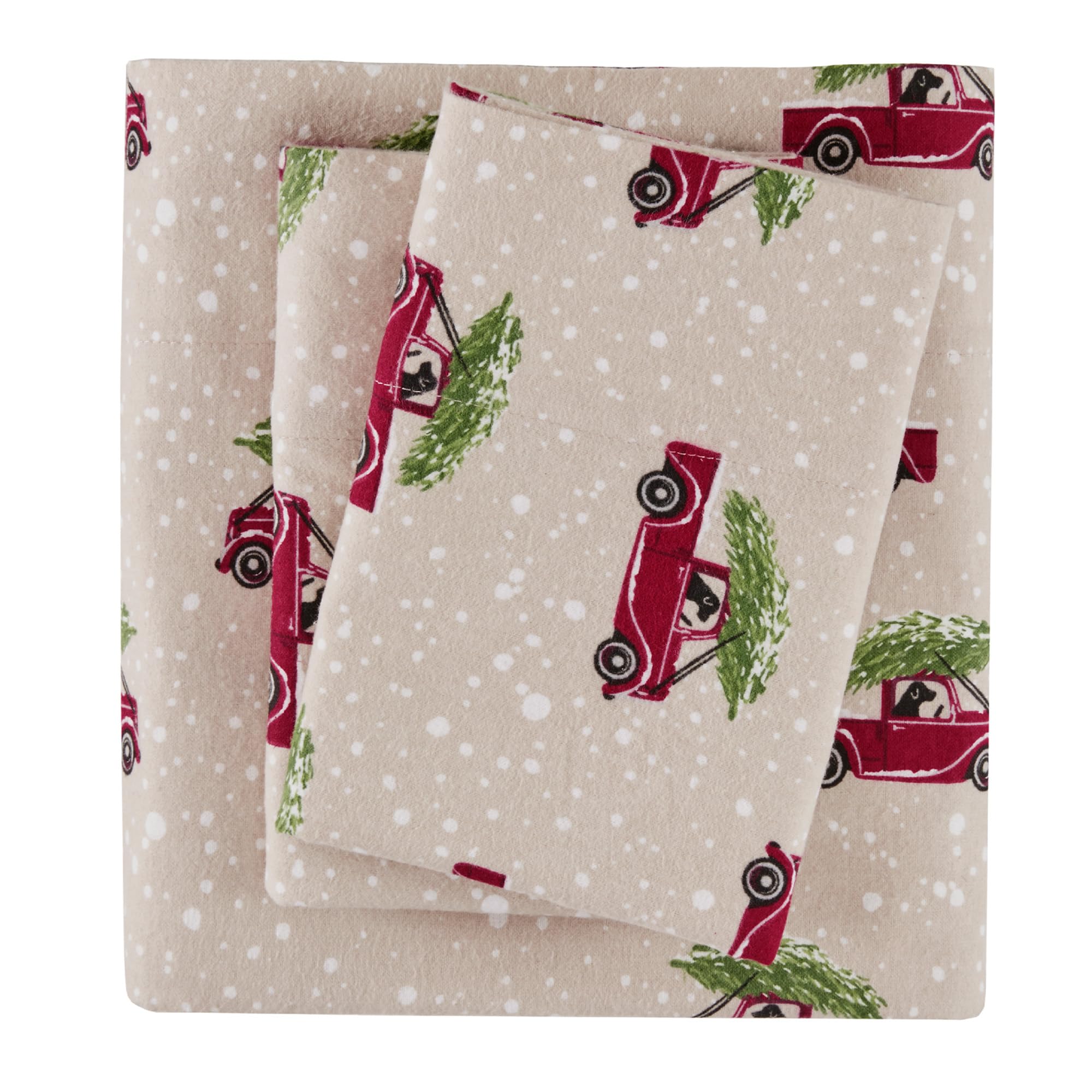 WOOLRICH Cotton Sheet Set Cottage Charms Print, 100% Cotton Flannel Sheets Warm & Fuzzy Bedding Set Twin Size Sheets, Fitted Pocket Fits Up to 12" Mattress, Twin Tan Cars, 3 Piece โ image 1