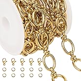 Jabogrii 2 Meters Gold Chain for Jewelry Making Stainless Steel Oval Rolo Jewelry Making Chains with Lobster Clasps and Jump Rings