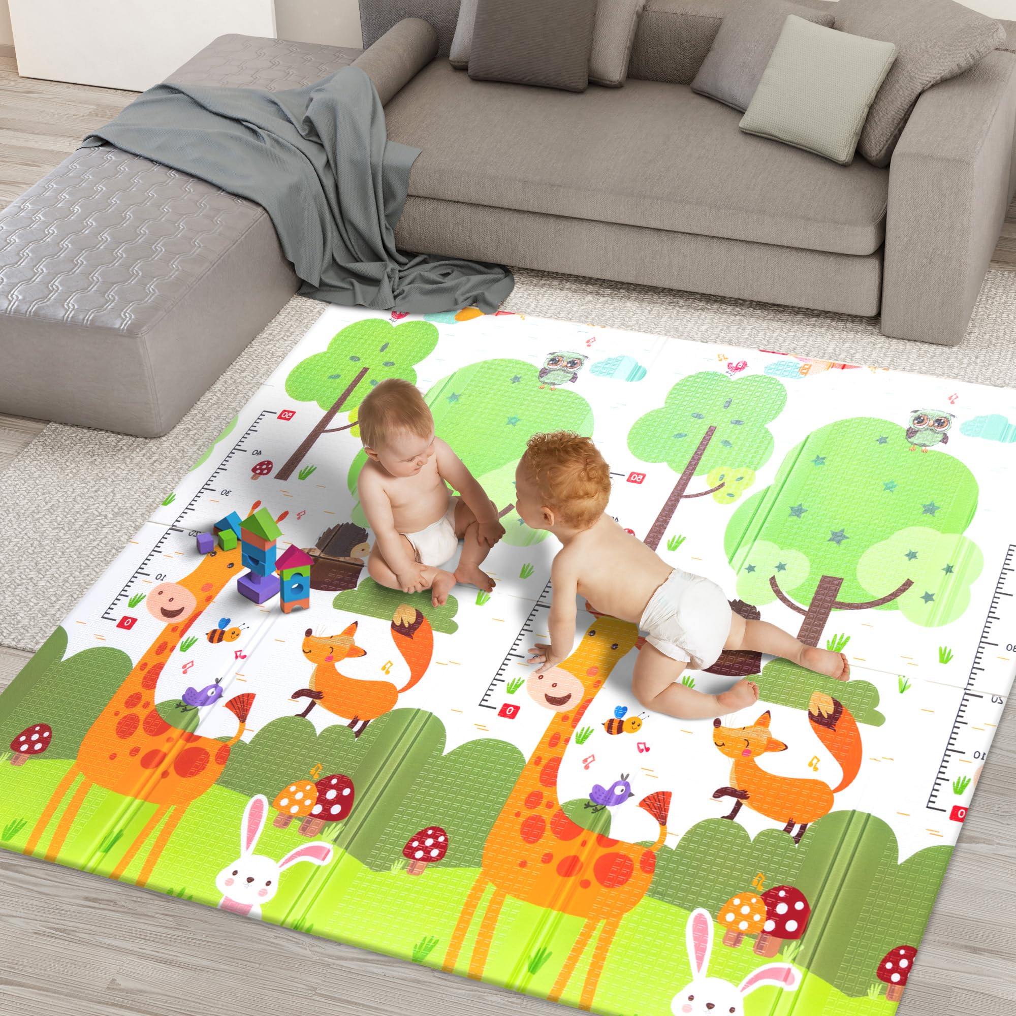 kidoola Reversible Large Baby Play Mat | Soft Playmat for Baby's Crawling, Tummy Time | Thick Floor Mats for Children, Toddlers & Babies | Ideal for Floor in Bedroom, Nursery & Playroom (Style 1)