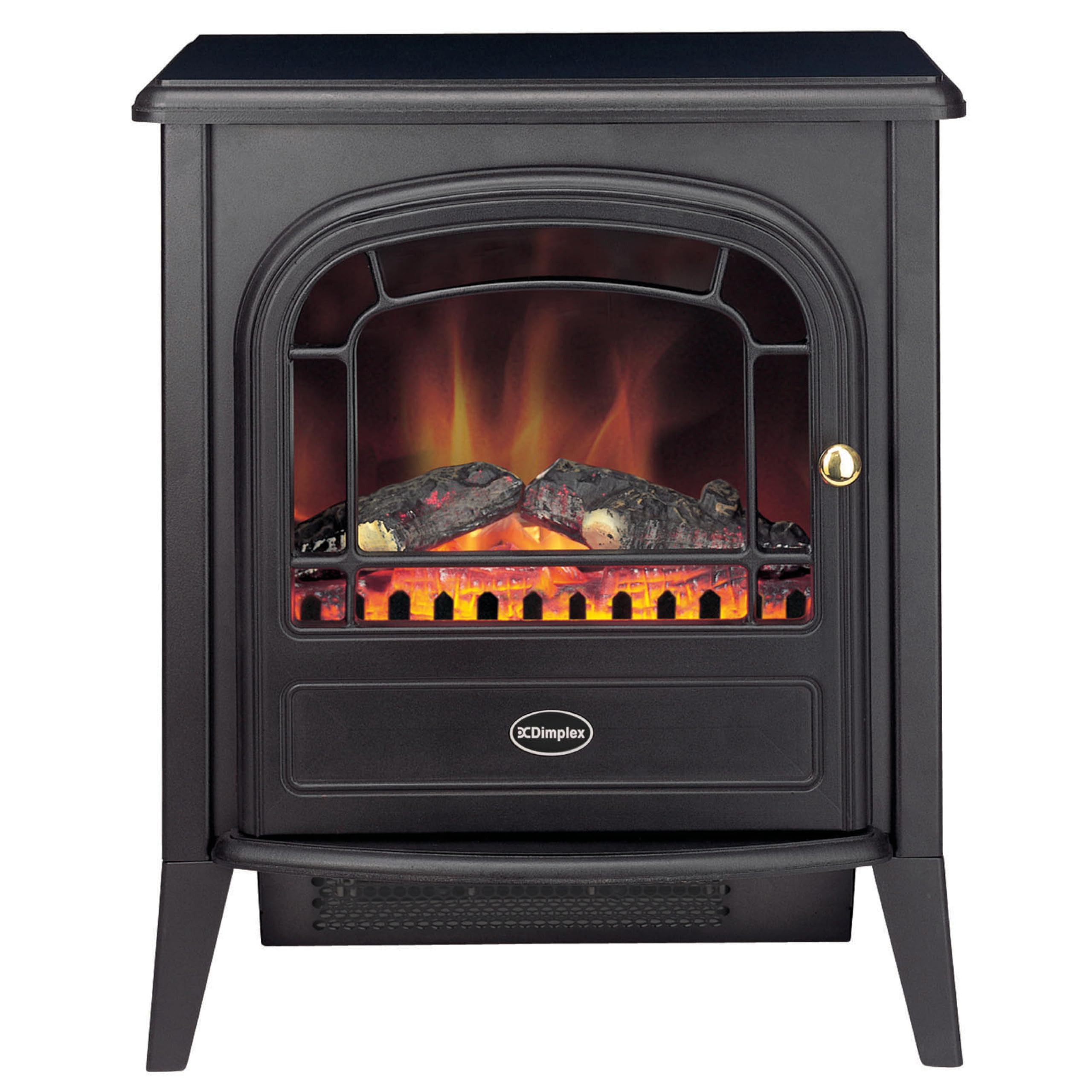 Dimplex Club Optiflame Electric Stove, Black Freestanding Electric Fire with Artificial Logs, LED Flame Effect, 2kW Fan Heater, 1000/2000 Watt Heat Settings and Remote Control