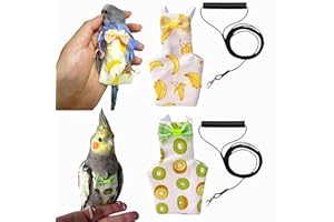 Magnoloran 2Pcs Bird Diapers Bird Harness Flight Suits Diapers with 2Pcs 80 Inch Flying Leash Parrot Nappy Pigeon Pants Urine Wet Suit Costume for Cockatiel Conure Macaw Budgies Parakeet-Kiwi&Banana