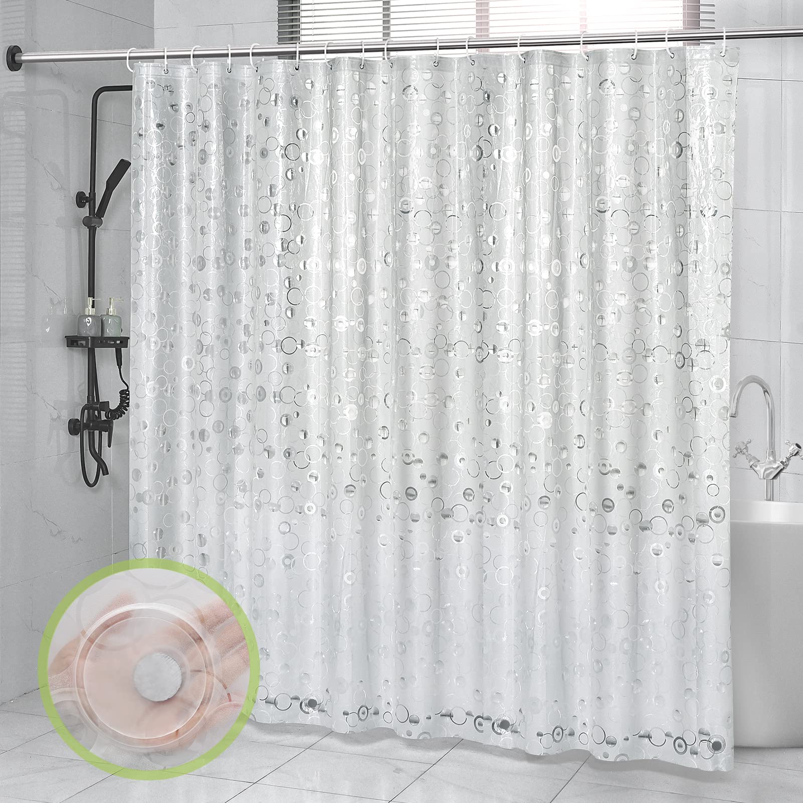 OTraki Clear Shower Curtain, 200×240cm Extra Wide Shower Curtain for Bathroom EVA Weighted Bath Curtain, Anti Mould Resistant Shower Thicken Waterproof Bathroom Curtain with 4 Bottom 16 Hooks