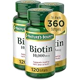 Nature's Bounty Biotin Hair Skin &amp; Nails Vitamins, 10,000mcg, 120 Softgels | Supports Healthy Hair, Skin and Nails