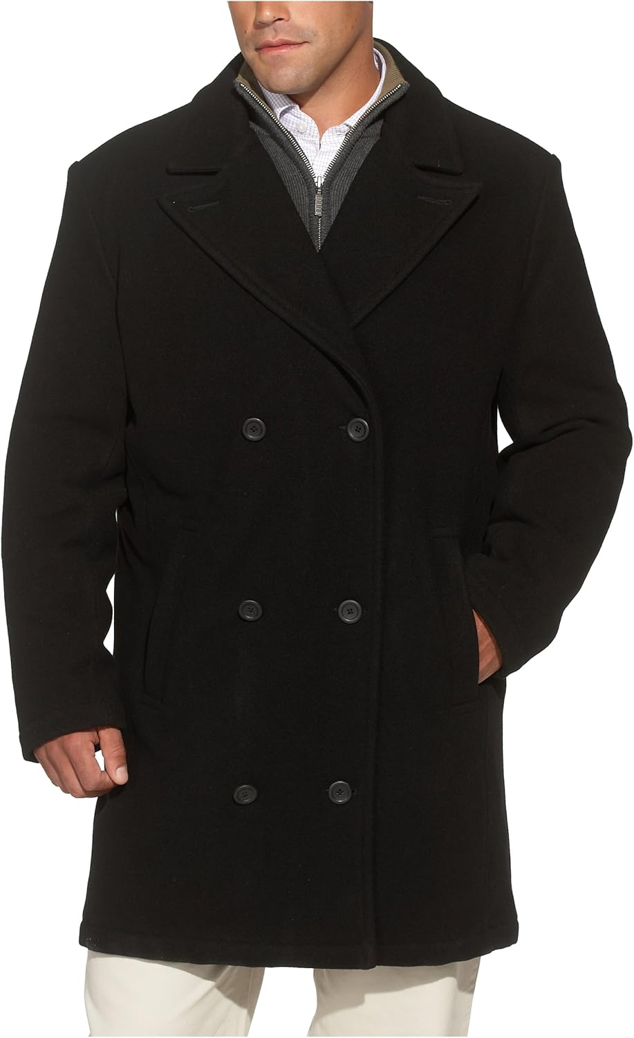Aberdeen Sportswear Men's Wool Cashmere Double Breasted Car Coat, Black