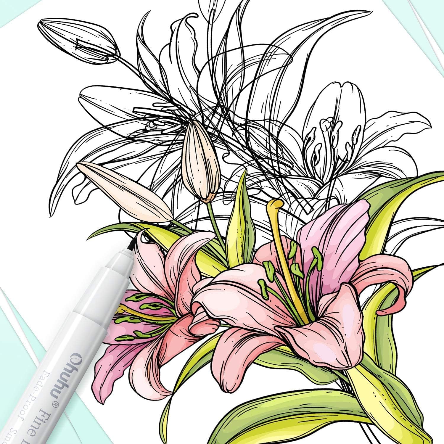 Fineliner Drawing Pen, Ohuhu Set of 8 Pack Ultra Fine Line Drawing Markers, 8 Assorted Tip Sizes, 7 Fine Tip Markers with a Brush Tip, Black Ink for Markers Painting, Father's Day Card Writting : Office Products