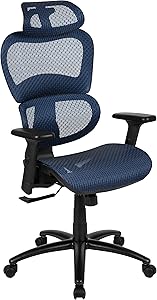 Flash Furniture Ergonomic Mesh Office Chair with 2-to-1 Synchro-Tilt, Adjustable Headrest, Lumbar Support, and Adjustable Pivot Arms in Blue