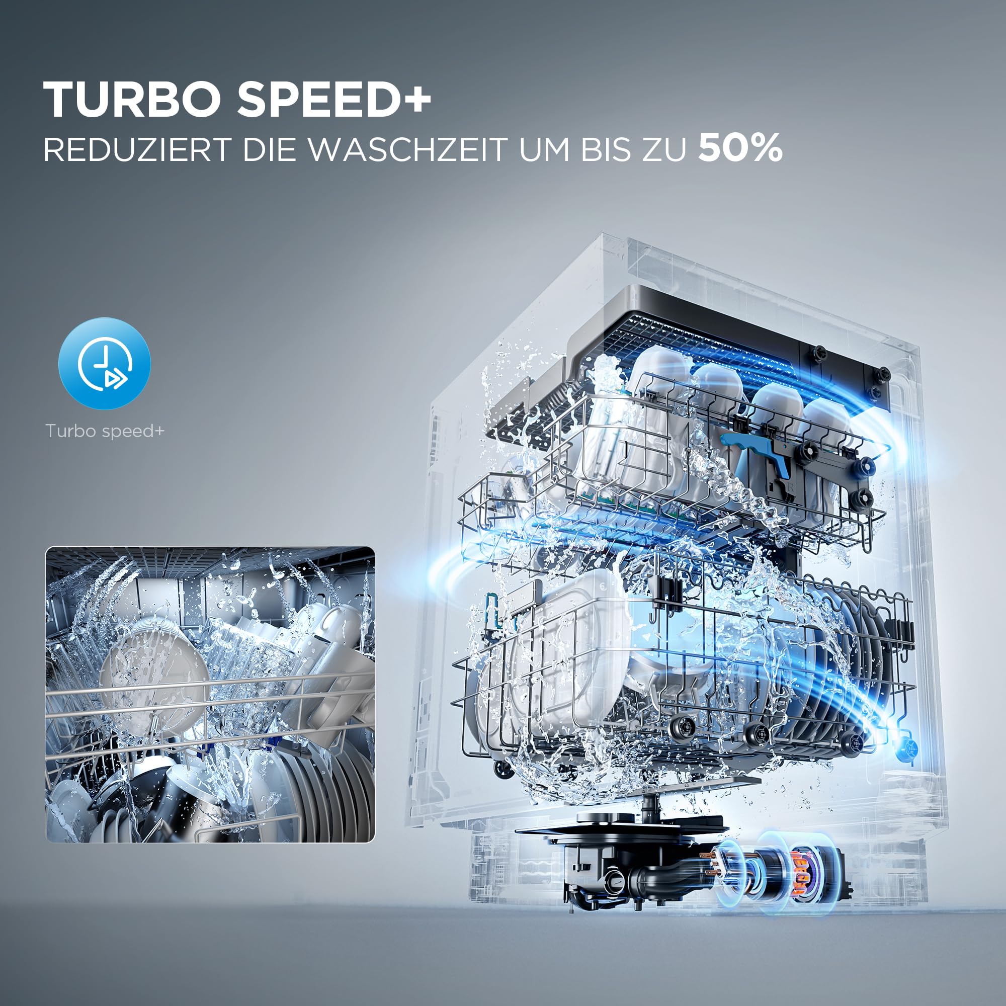 Midea MDWEB1403MB-EA Spülmaschine Vollintegriert 60 cm, 14 Maßgedecke, 9 Programme, Automatische Türöffnung, LED Display, 1/2 Halbe Ladung, Startverzögerung, Geschirrspüler Einbaugerät mit WIFI, 42dB 5
