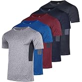 5 Pack Men's Dry Fit Workout T Shirts Crew Neck Athletic Gym Running Tees | Short Sleeve, Moisture Wicking, Cooling, Stretch, Undershirts, Work, Summer, Hiking, Tennis, Basketball, Sports, Exercise