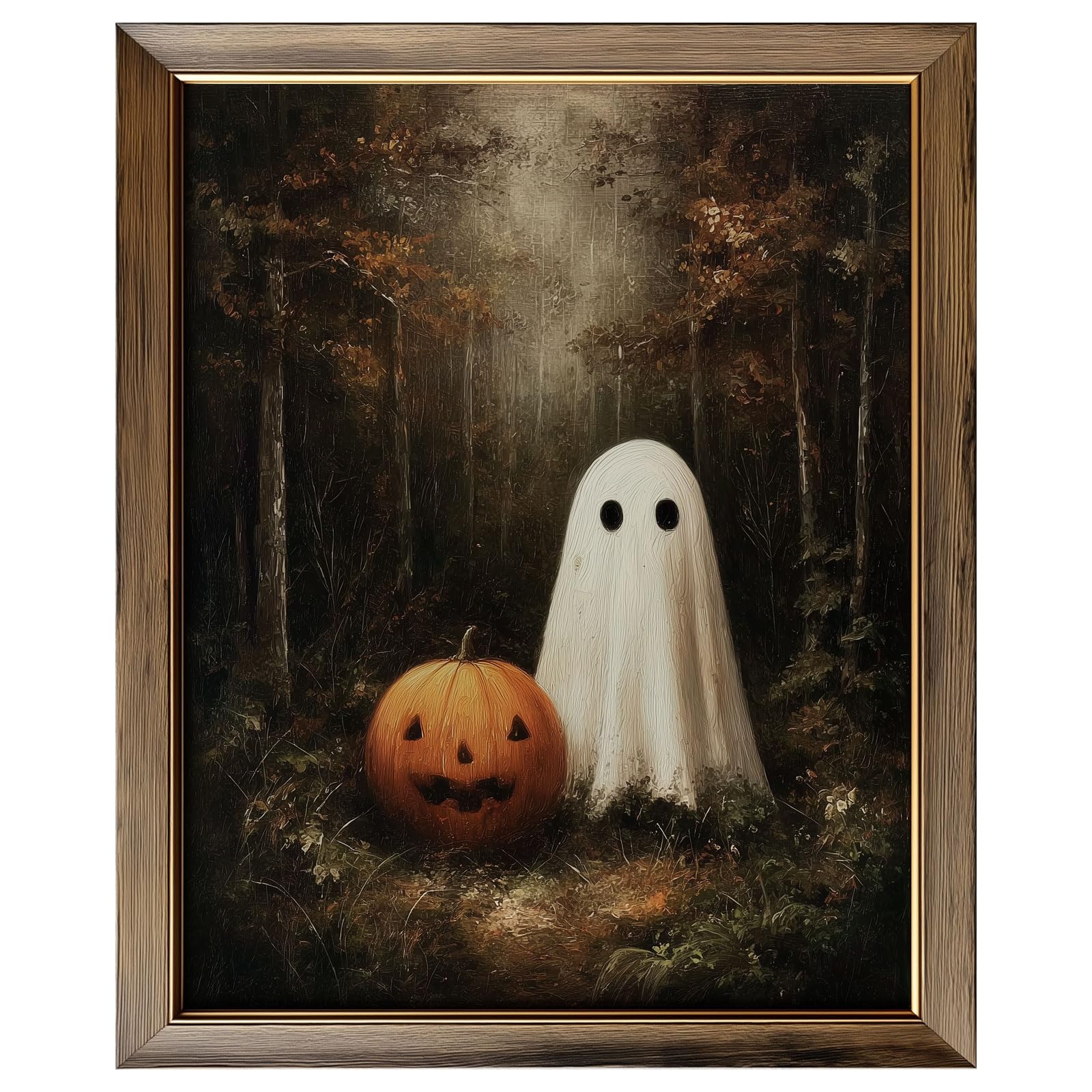 Ghost and Pumpkin Halloween Wall Art Print, Vintage Spooky Autumn ...