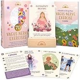 70 Vagus Nerve Exercises - Therapy Cards for Nervous System Regulation | Polyvagal theory techniques to ease stress; 12 pre-made sequences, full guidebook, and wooden stand; 3.5" x 5"