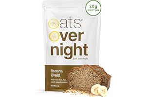 Oats Overnight Banana Bread - Vegan Overnight Oats with 20g Protein, High Fiber Breakfast Protein Shake - Gluten Free Oatmeal, Non GMO High Protein Oatmeal (2.6 oz per meal) (8 Pack)