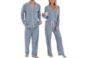 PJGGZ Matching Pajamas for Couples, Button Down Loungewear Soft Warm Long Sleeve Sleepwear His and Hers Pajamas Sets