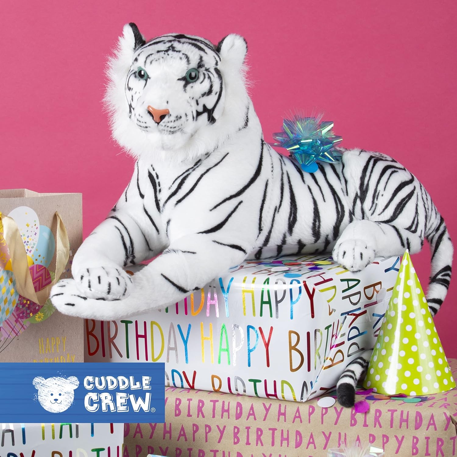 Cuddle Crew - Moulded Head White Tiger Plush Toy, Plush White Tiger, Plush Toy, Stuffed Animal Tiger, Jungle Cats Cuddly Toy, 60cm Size Stuffed Toy, White Tiger Toy - Image 4